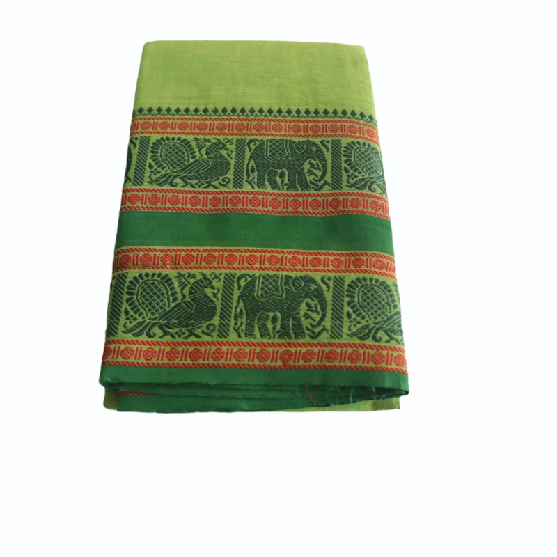 Naryanpet Pure Cotton saree dual shade of parrot green color and small hand woven buttas with Zari kaddi Border - Image 3