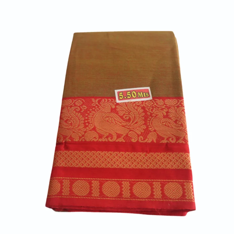 Naryanpet Pure Cotton saree dual shade of brick color and small hand woven buttas with Zari Jaquard Border - Image 4