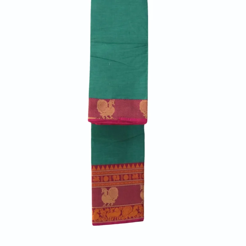Naryanpet Pure Cotton saree dual shade of green color and small hand woven buttas with Zari kaddi Border - Image 3