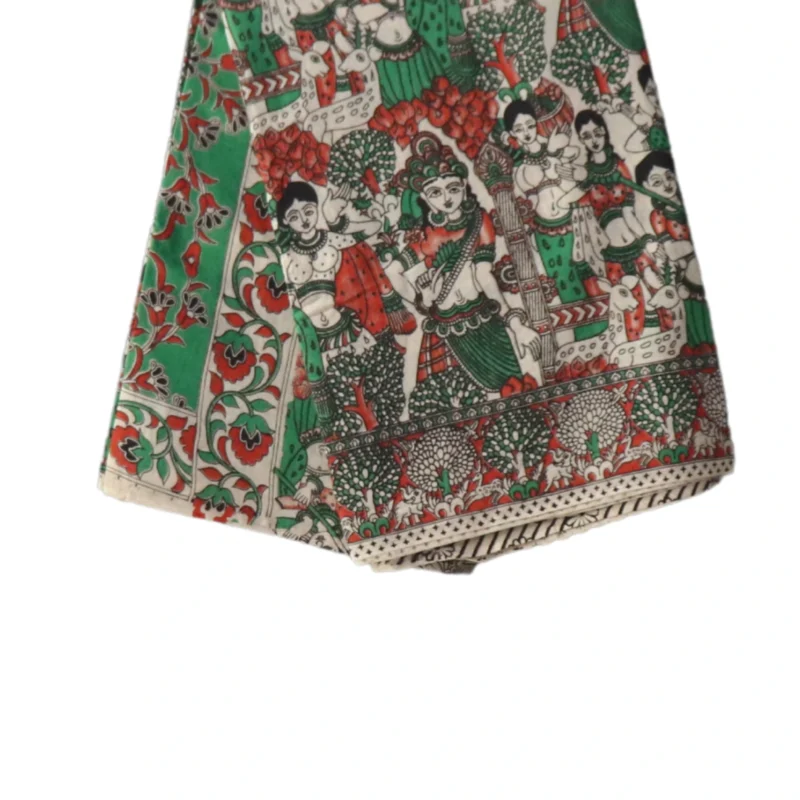 Pedana Kalamkari soft Cotton Saree, Traditional Handblock Print, Orange and Green with Floral Motifs, 5.5 Metres and attached .80 CM Blouse peice - Image 2
