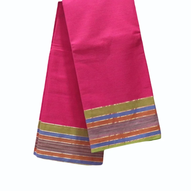 Mangalagiri plain saree with Pink color having thin line zari and thread woven border