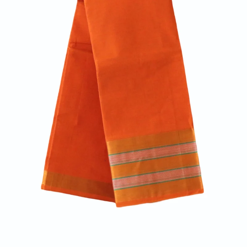 Madhavaram pure cotton Orange color saree with Zaree woven border