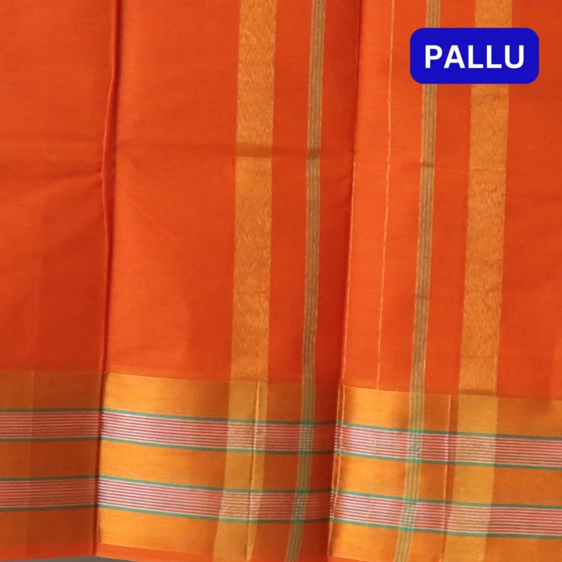 Madhavaram pure cotton Orange color saree with Zaree woven border - Image 2