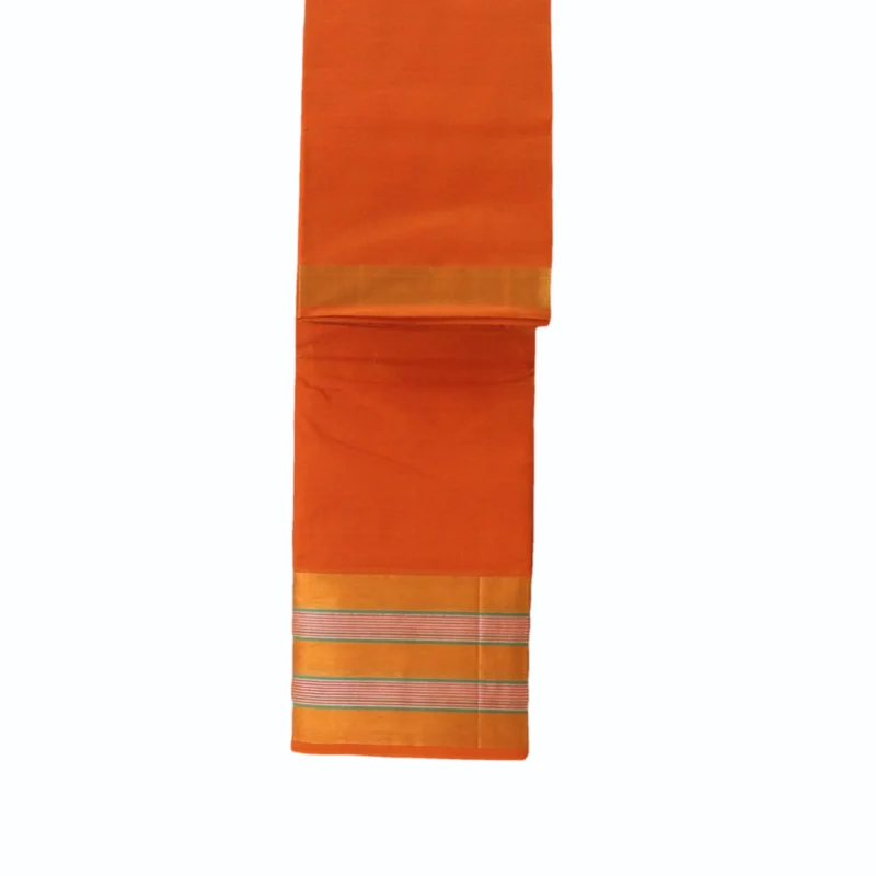 Madhavaram pure cotton Orange color saree with Zaree woven border - Image 3