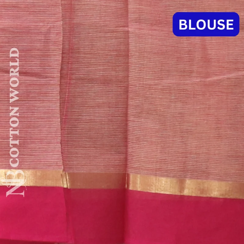 Mangalagiri plain saree with Pink color having thin line zari and thread woven border - Image 3