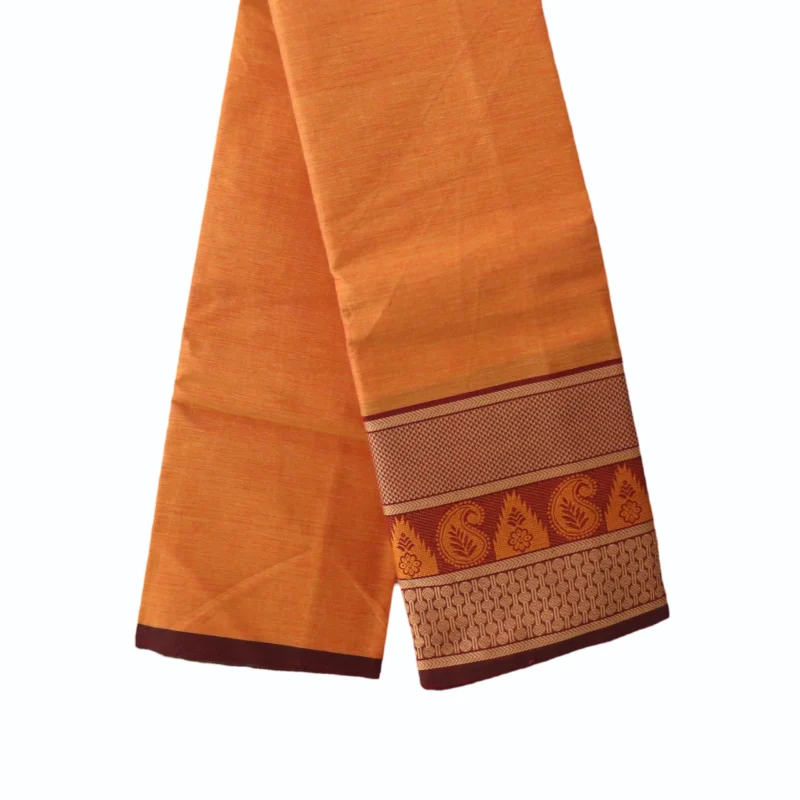 Naryanpet Pure Cotton saree dual shade of brick color and small hand woven buttas with Zari Jaquard Border
