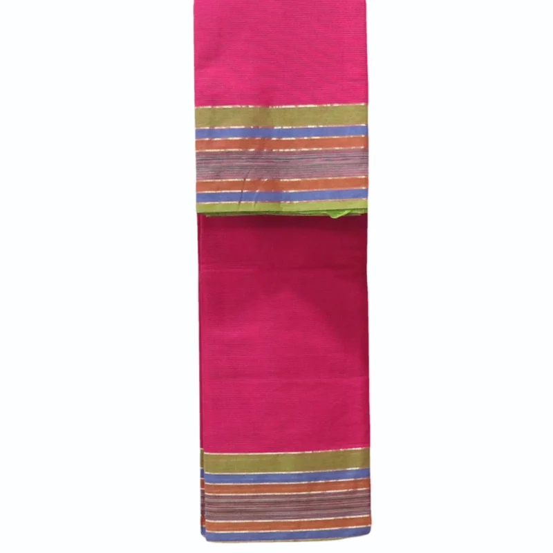 Mangalagiri plain saree with Pink color having thin line zari and thread woven border - Image 2
