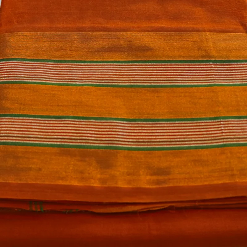 Madhavaram pure cotton Orange color saree with Zaree woven border - Image 5