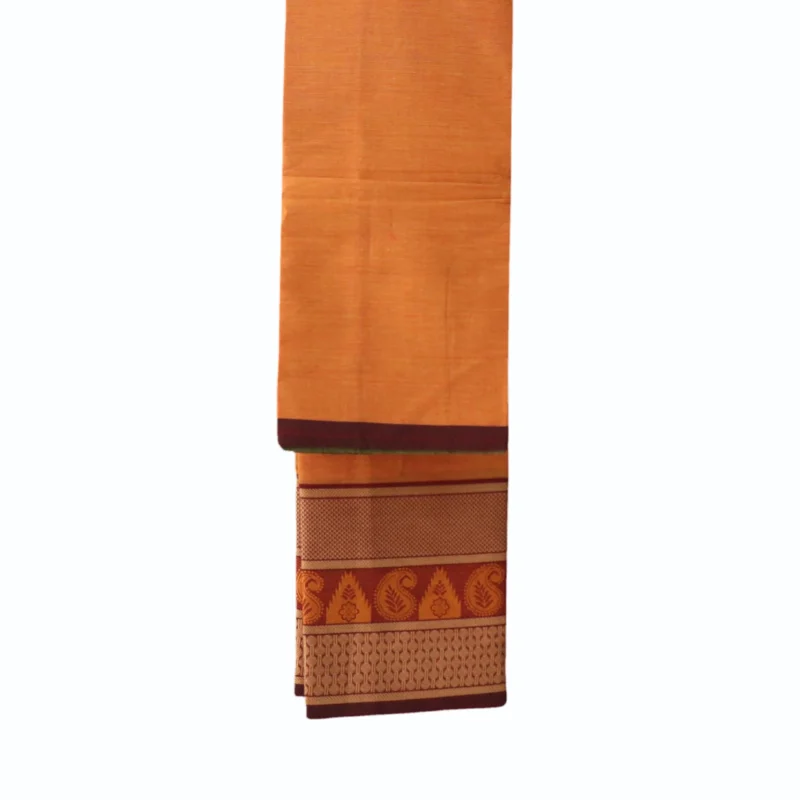 Naryanpet Pure Cotton saree dual shade of brick color and small hand woven buttas with Zari Jaquard Border - Image 4