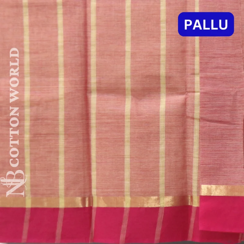 Mangalagiri plain saree with Cream color having thin line zari and thread woven border (Copy) - Image 2