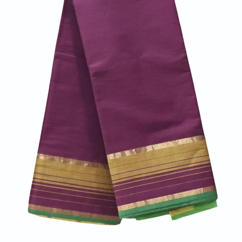 Mangalagiri plain saree with Maroon color having thin line zari and thread woven border