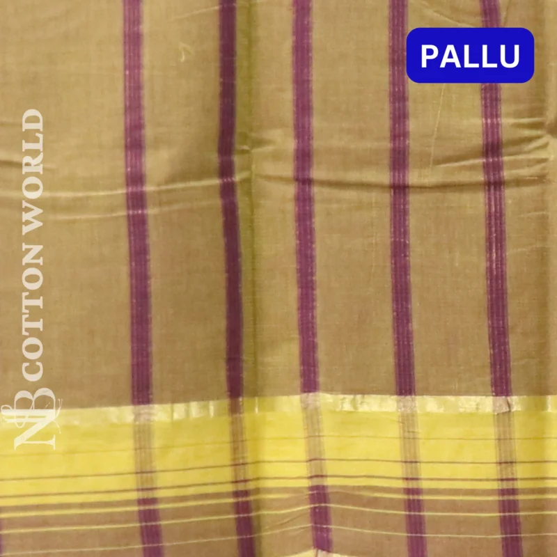 Mangalagiri plain saree with Maroon color having thin line zari and thread woven border - Image 3