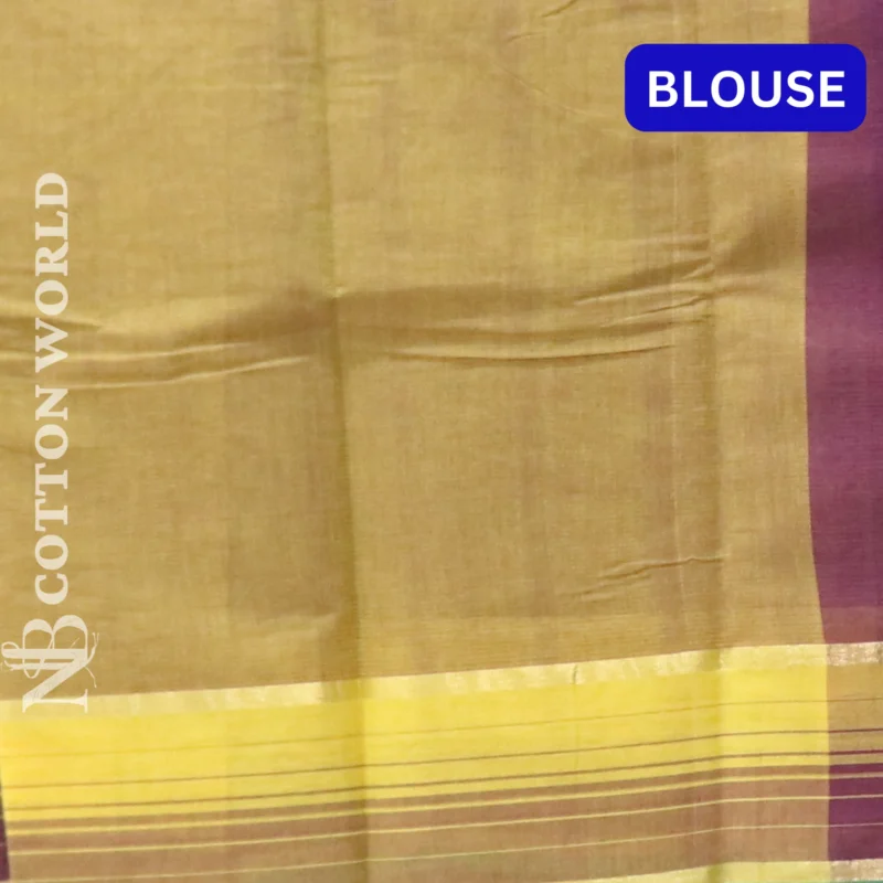 Mangalagiri plain saree with Maroon color having thin line zari and thread woven border - Image 2
