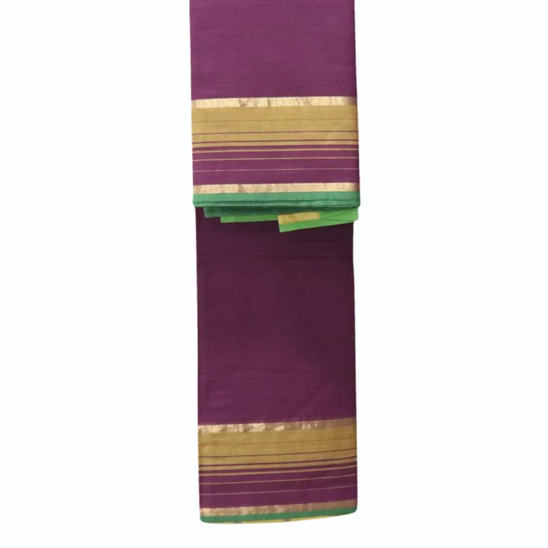 Mangalagiri plain saree with Maroon color having thin line zari and thread woven border - Image 4