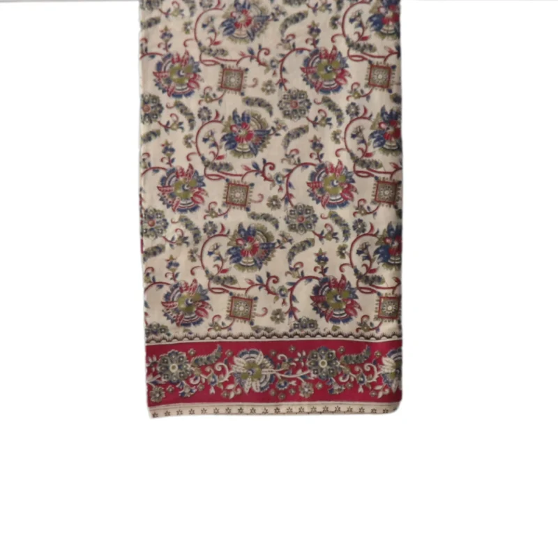 Pedana Kalamkari Cotton Saree, Traditional Handblock Print, Maroon Red and Blue Floral Design, 5.5 Metres and attached 80cm Blouse - Image 2