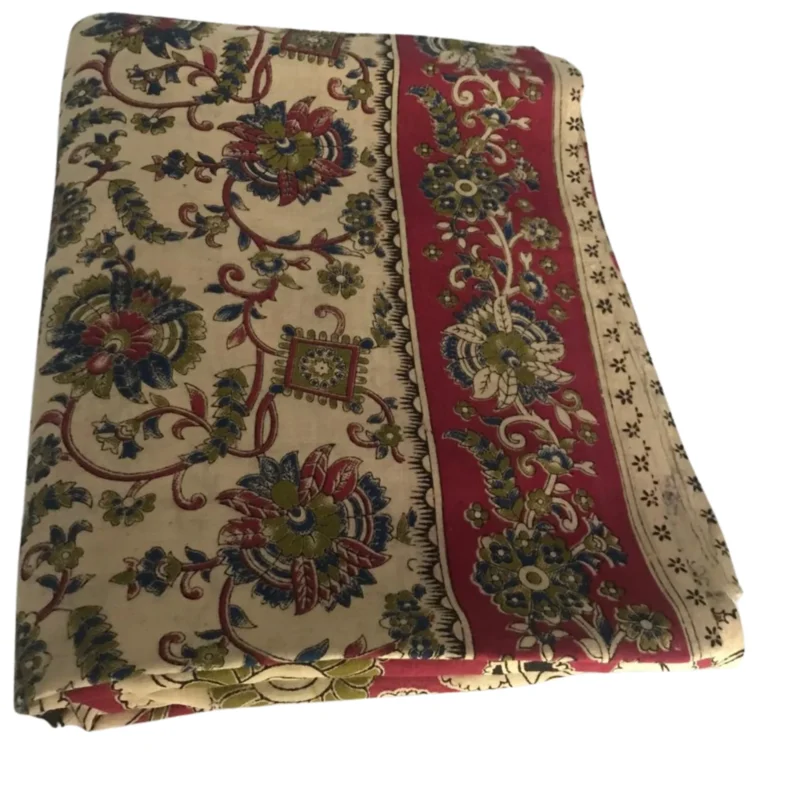 Pedana Kalamkari Cotton Saree, Traditional Handblock Print, Maroon Red and Blue Floral Design, 5.5 Metres and attached 80cm Blouse - Image 5