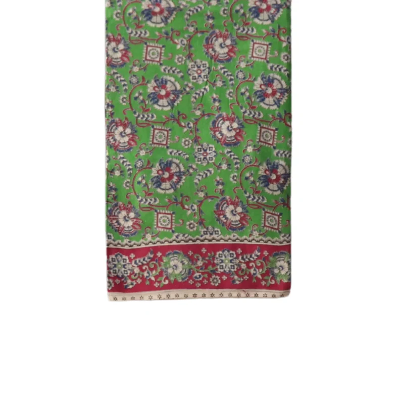 Pedana Kalamkari Handblock Print Cotton Saree, Traditional South Indian Style, Green and Maroon - Image 2