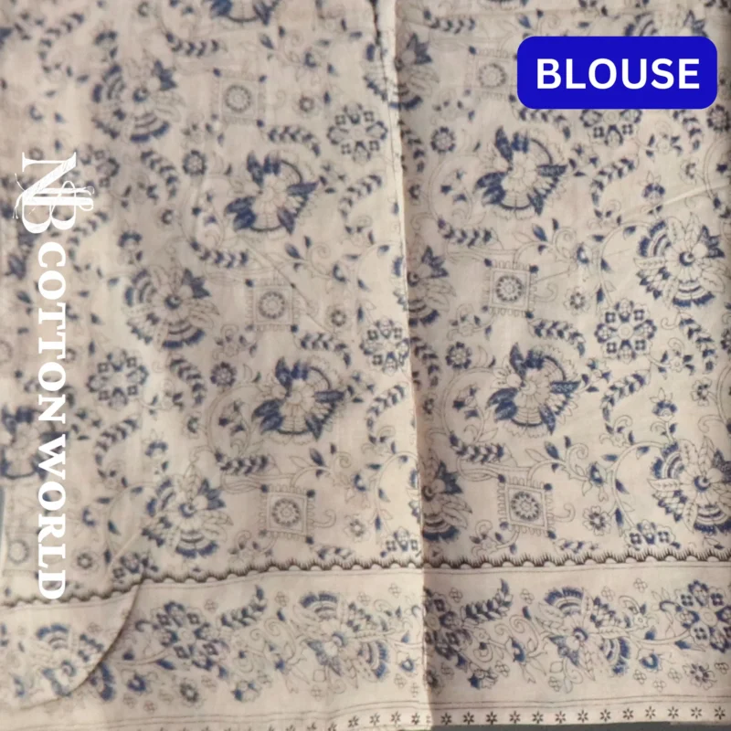 Pedana Kalamkari Handblock Print Cotton Saree, Traditional South Indian Style, Green and Maroon - Image 4