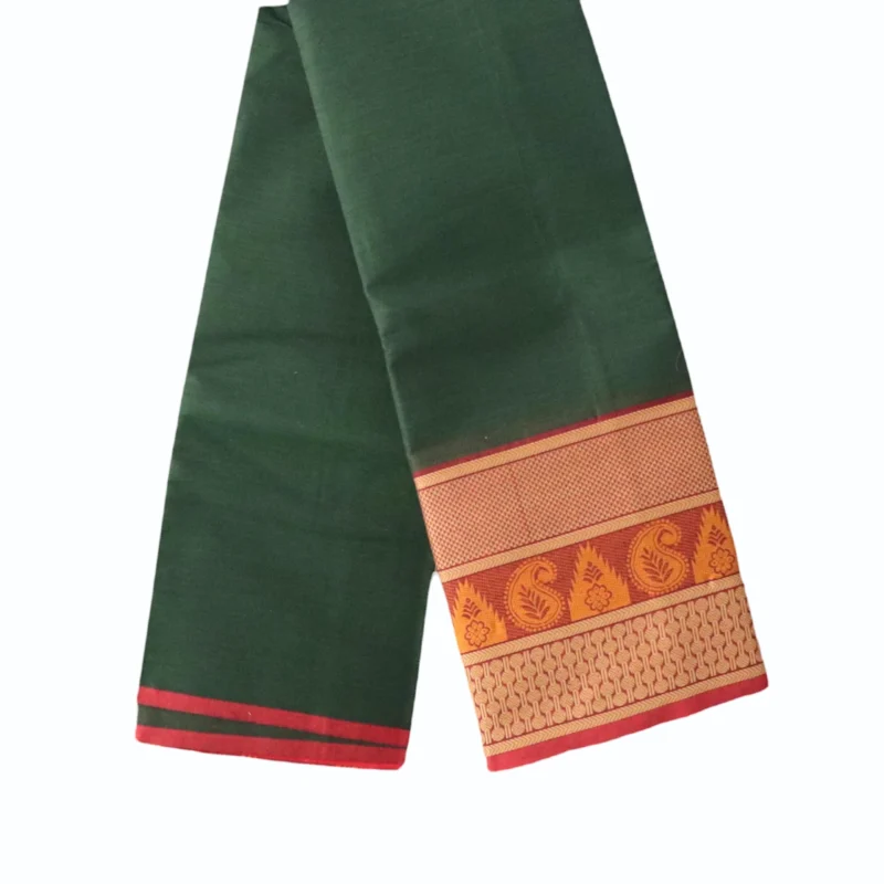 Naryanpet Pure Cotton saree dual shade of parrot green color and small hand woven buttas with Zari Jaquard Border