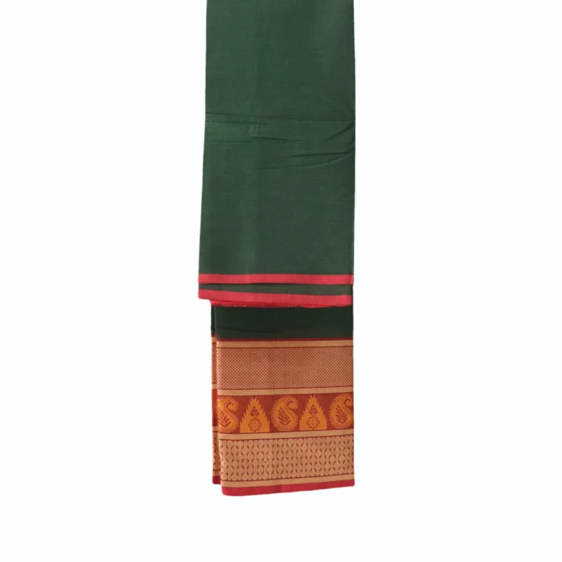 Naryanpet Pure Cotton saree dual shade of parrot green color and small hand woven buttas with Zari Jaquard Border - Image 5