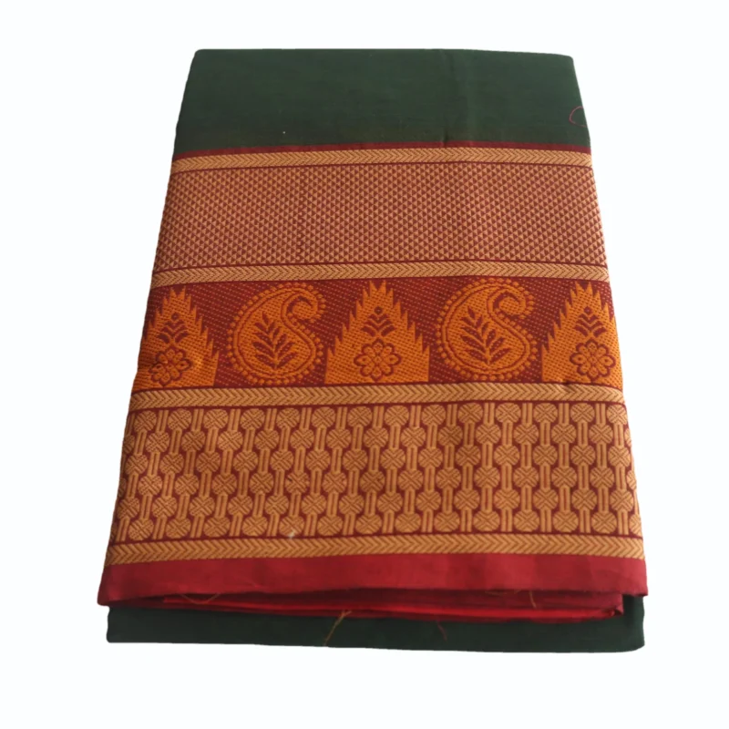 Naryanpet Pure Cotton saree dual shade of parrot green color and small hand woven buttas with Zari Jaquard Border - Image 2