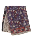 Traditional Kalamkari Cotton Saree, Purple with Red Border, Handloom Block Print, Floral and Paisley Pattern