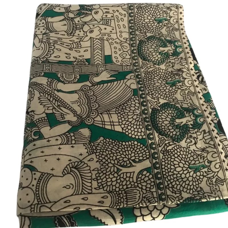 Pedana Kalamkari handblock print Cotton Saree, Traditional Handloom, Folk Art Design, 550 cm, Blue and White and attached 80CM Blouse - Image 5